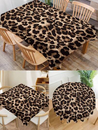 1 pieza Mantel con diseño de estampado de leopardo, mantel rectangular/redondo moderno de poliéster impermeable, mantel de impresión digital adecuado para sala de estar, uso doméstico, mesa de comedor al aire libre, mesa redonda pequeña