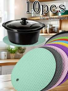 1/5/10pcs Honeycomb Silicone Placemats, Non-Slip Pads, Pot Holders, Table Mats, Heat Insulation Coasters, Multi-Function Round Heatproof Silicone Mats, Cup Coasters, Hot Pot Holders, Kitchen & Dining Accessories, Picnic Blankets