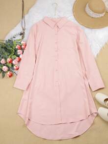 Camisas de manga larga con botones de talla grande para mujeres de talla grande - Rosa - Ver 3