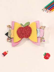 Set de 4 lazos para el cabello con forma de lápiz de manzana brillante para niñas para volver al colegio, con pinzas de caimán, coloridos y brillantes, accesorios para el cabello para el primer día de clases, regalo para estudiantes del nuevo semestre, pasadores para el cabello para adolescentes