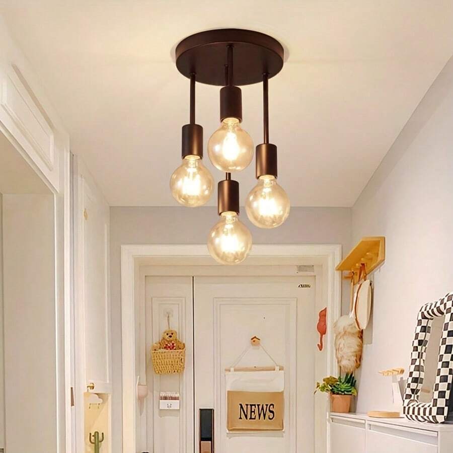 Nordic Modern Satellite Design Semi-Flush Mount Pendant Light Fixture, For Home Ambiance Lighting, Bulbs Not Included - Black - View 1