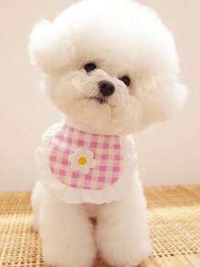 1pc Pet Daisy Plaid Bib, Cute Dog Bandana, Stylish Drool Bibs Suitable For Small/Medium Dogs And Cats