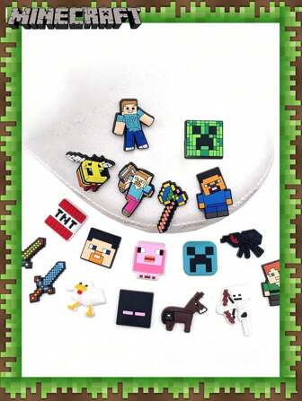 Microsoft 30/34 件 Minecraft 官方授权卡通 Minecraft 鞋饰可爱爬行者鞋饰品史蒂夫派对生日礼物时尚配饰女士鞋饰灵感友谊珠宝礼物送给恋人音乐爱好者学校