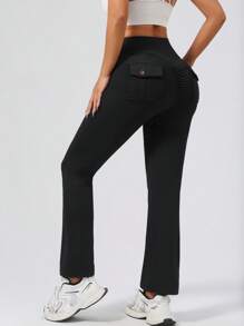 Pantalones deportivos de cintura alta con bolsillos cargo y acampanados, mallas de yoga y fitness que levantan el trasero para mujeres