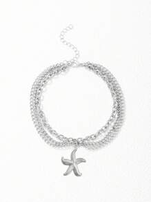 1 pièce Bracelet de cheville en acier inoxydable multicouche en forme d'étoile de mer, mode élégante pour soirée sexy, plage, vacances, tenue décontractée quotidienne, cadeau de vacances