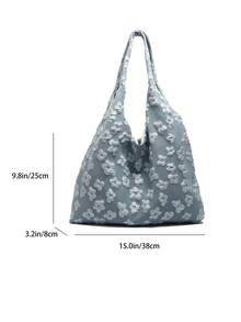 Sac à épaule femme en dentelle et motif floral grande capacité, léger et polyvalent. Nouveau modèle 2025 pour les vacances à la plage et la détente - Bleu azur - Voir 5