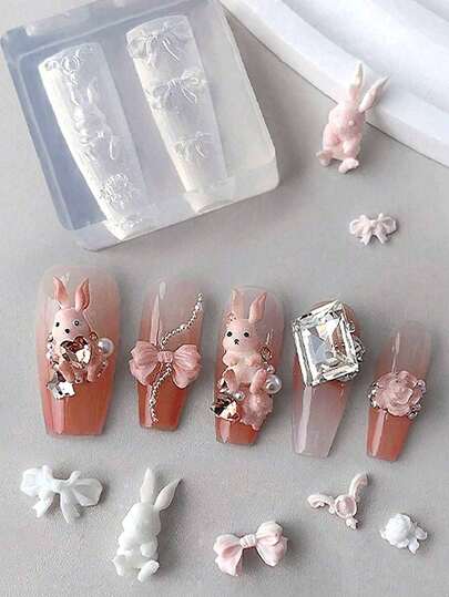 Beautizon Nailartlab 1pc Cute Rabbit Bow Nail Art Silicone Mold, 3D Embossed Armor Shape, DIY Nail Decor, Nail Salon Supplies