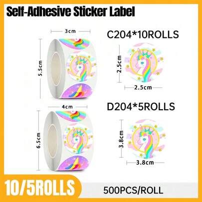 5/10Rolls Kids Adhesive Stickers Labels School Supplies Decorative Stickers Set , Back To School Gifts