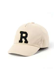 1顶儿童26字母刺绣棒球帽，金色字母设计，韩式可调节后扣帽，防晒帽，适合1-3岁男孩女孩 - 米色 - 查看 10