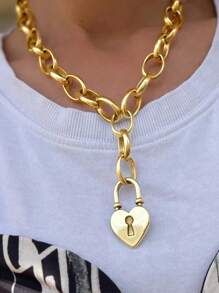 1 Stück stilvoller Herz Anhänger Kette im Hip Hop Stil, goldene Metallfrauen Kette, passend für Partyveranstaltungen