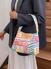1 pieza Nuevo bolso pequeño cuadrado multicolor de rayas, bolso de hombro, bolso cruzado para mujeres jóvenes, estudiantes y damas de oficina, apropiado para diario, casual, compras, de gran capacidad y adecuado para teléfono, llaves, monedas, paraguas