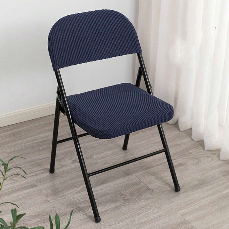 Folding Dining Chair Seat And Back Cover Set Solid Color Jacquard Stretch Chair Slipcover Home Decoration - Dark Blue - View 1