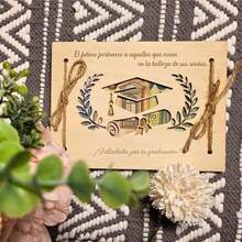 经典风格木质钱包礼品 - 创意木质钱包工艺品 - 毕业贺卡、学生礼金卡、大学生礼物、木质毕业派对贺卡 - 原木色 - 查看 4