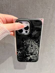 1 pieza Nuevo estuche protector de teléfono a prueba de golpes de TPU mate con estampado de labios negros y leopardo, compatible con Apple/ iPhone Compatible con iPhone 16 ProMax/15Pro/14Plus/13/12ProMax/11/S24 Ultra/S23 FE/S22/S21/S10/A54/A35/A14/A05S