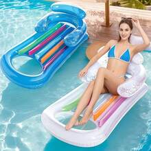 Summer Water Sports Inflatable Products Made Of PVC Material Single Water Inflatable Bed With Pillow Armrests Cup Holder And Backrest Luxury Lounge Chair For Adults 1-Piece Inflatable Folding Beach Bed With Soft Cushions Portable Lightweight And Durable. Suitable For Outdoor Pool Use, Pool Parties Water Fun And Summer Activities - Multicolor - View 2