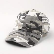 1pc Camouflage Baseball Cap, Unisex Distressed Outdoor Sports Hiking Cap, Women Sun Protection Hat, Breathable Visor Cap, Retro Camo Couple Sun Hat - Multicolor - View 14
