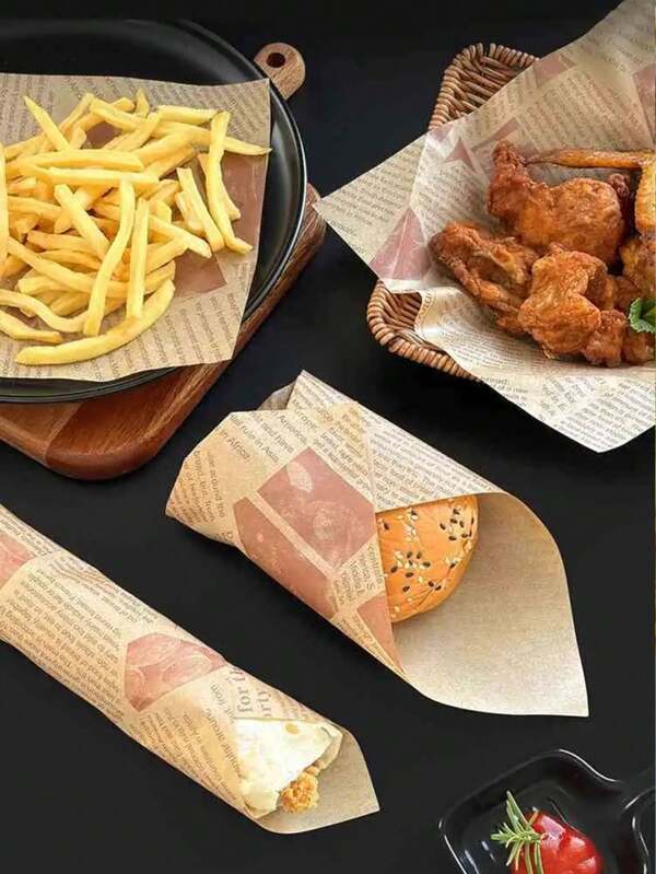 50pcs Baking Paper, Fry Oil Absorbent Paper For Fried Chicken, Grill Mat, Tray Liners, Suitable For Restaurant/Kitchen/Fried Chicken Store/Snack Bar/Picnic