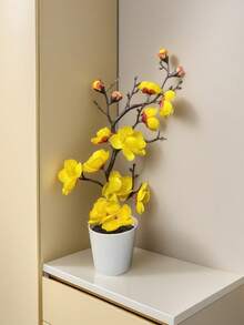 Artificial Plum Blossom Branches With Vase, Chinese Style Loquat Flower Decor For Living Room TV Cabinet, Faux Plush Flower,Fake Plants - Multicolor - View 11