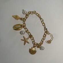 1pc Gold Starfish Conch Shell Charm Bracelet For Women Beach Resort Boho Style Shell Starfish Bracelet, Beach Resort Jewelry, Summer Jewelry, Birthday Gift
