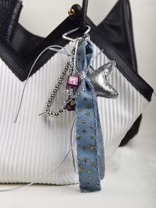 复古甜美酷炫蓝色褶皱银星包包挂件，蓝色爱心方形星星小狗珍珠书包挂件钥匙扣装饰，适合外出、旅行、沙滩、包包挂件、包包链、包包吊饰、包包装饰钥匙扣、包包配饰，适用于女包、女手提包、背包、学生书包、钥匙扣、汽车钥匙扣，可作为生日礼物、情人节礼物、节日礼物 - 彩色 - 查看 5