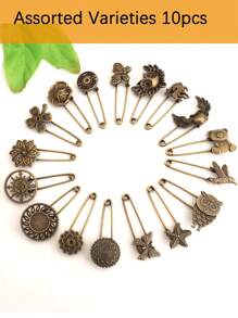 5/10/20pcs Assorted Vintage Style Alloy Brooch, For DIY Jewelry Making