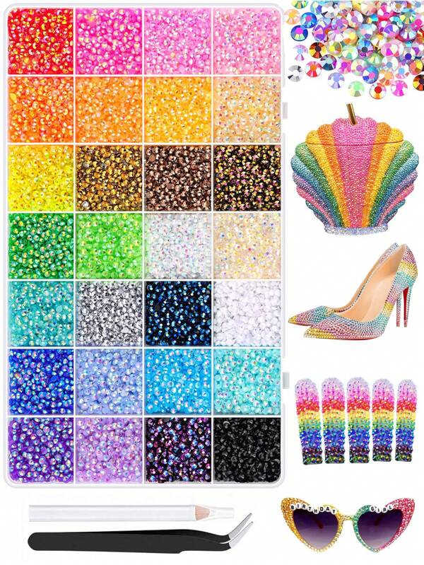 16500 Resin Rhinestones Flat Back Gems Jelly Resin Rhinestones Kit - 3Mm Multicolor Non-Thermal Diy Craft Supplies For Clothing, Shoes, Tumbler, Nail Art, Fabric Decoration (28Color) Nails Nail Charms