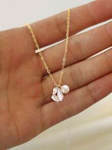 1 Peça Colar Minimalista Moda Banhado a Ouro 14k/Prata com Concha e Pérola, Adequado para Senhoras/Meninas, Use no Dia de Trabalho ou de Presente