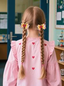 Set de 4 lazos para el cabello con forma de lápiz de manzana brillante para niñas para volver al colegio, con pinzas de caimán, coloridos y brillantes, accesorios para el cabello para el primer día de clases, regalo para estudiantes del nuevo semestre, pasadores para el cabello para adolescentes