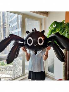 1pc 57-Inch 3D Cartoon Spider Shaped Foil Balloon, Oversized Adorable 6-Legged Black Spider Design Polyester Film Balloon, For Trick Or Treat, Halloween, Ghost House Decor, Spooky Party Decorations, Fun Birthday Party