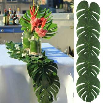 12pcs Artificial Tropical Palm Leaves For Jungle Beach Hawaiian Luau Theme Wedding Birthday Party Table Plant Decor