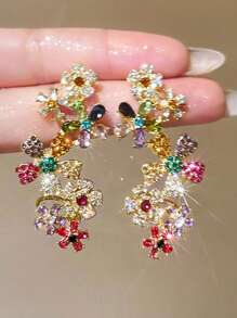 1 Pair Fashion Party Colorful Floral Crystal Ear Cuff Earring , Bling Glass Luxury High-End Niche Design Earring Clip Cartilage Unique Beautiful Exaggerated Elegant Women Earrings