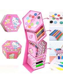 Sanrio 1Set Hello Kittys 46 Color Watercolor Brush Painting Kit Rotating Storage Painting Combination Set Suitable For School Office And Daily Use Gift(Some Parts May Be Random) School Supplies, Back To School