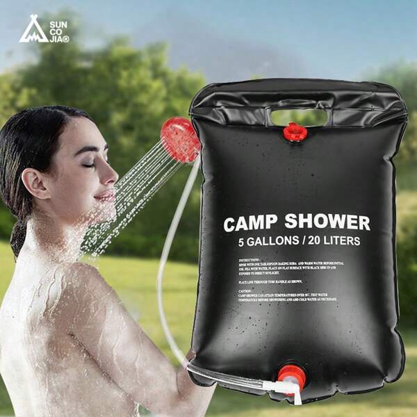 suncojia Bolsa de ducha exterior Suncojia, con capacidad de almacenamiento de agua de 20L, bolsa de baño para camping, bolsa de baño exterior plegable con cabezal rociador, diseño resistente