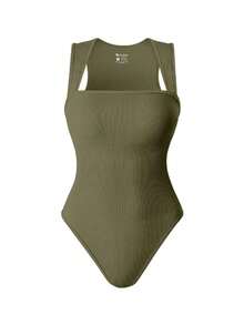 Strappy Square Neck Sleeveless Tummy Control Tank Tops Bodysuits - Kimchi Color - View 1