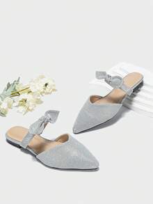 女士时尚舒适低帮芭蕾平底鞋，优雅尖头设计，柔软皮革，简约风格凉鞋 - 銀色 - 查看 2