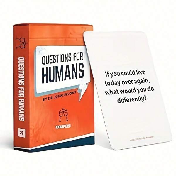 Baralho para Casais com 52 Cartas "Perguntas para Humanos" | Iniciadores de Conversas Instigantes, Papel Cartão Laranja e Azul com Ilustrações Divertidas, Noite de Jogos para Casais