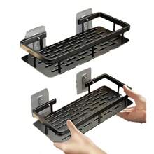 1/2pcs Anti-Rust Shower Corner Rack With Hooks, Wall Mounted Adhesive Shower Storage Shelf, Bathroom Storage Rack, Floating Wall Mounted Rack Back To School