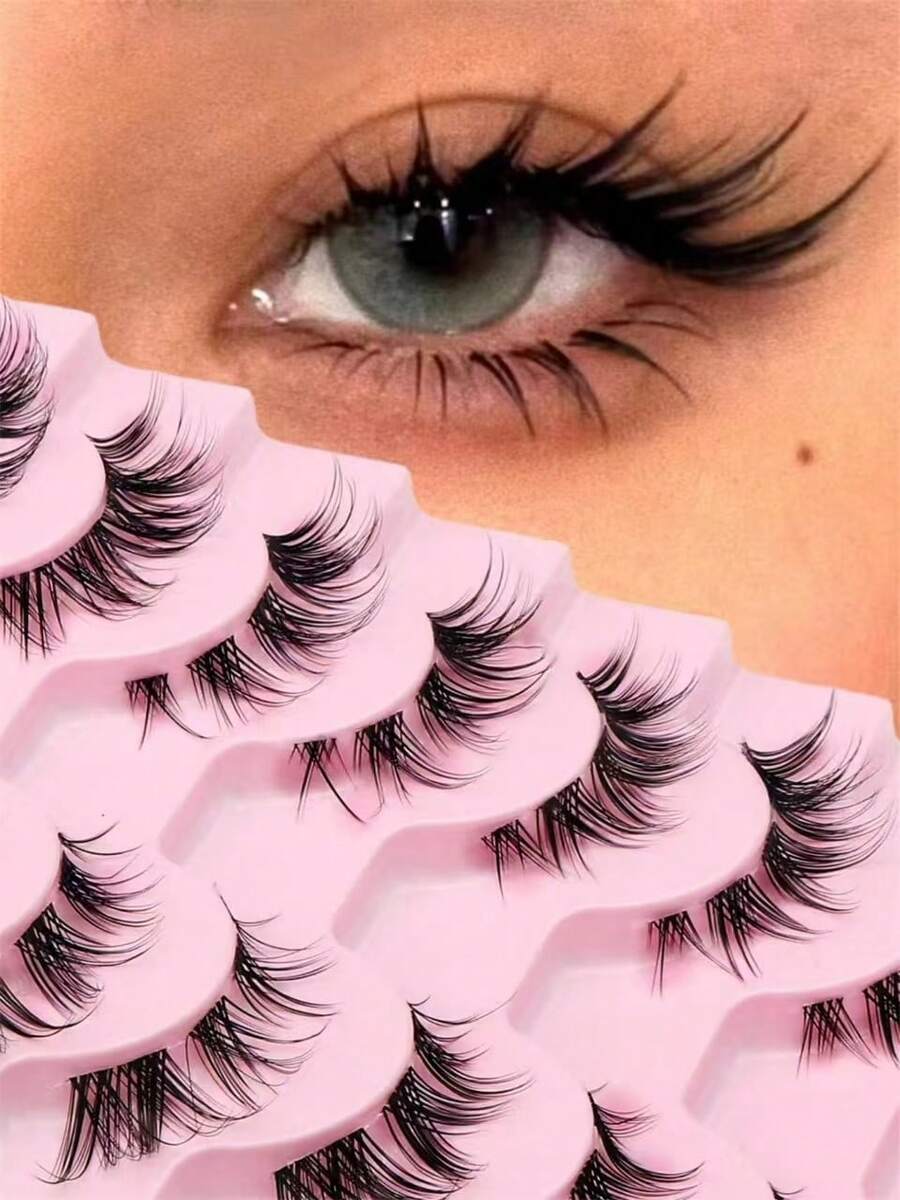 10 Pairs Of Natural False Eyelashes With A Messy Cross Design, Transparent Stems, And Short Length Create An Eye-Catching Makeup Look. Fluffy And Soft False Eyelashes, Suitable For Beginners, Reusable. - màu đen - Xem 1