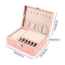 Jewellery box, pink double-layer storage velvet cosmetic case, 23*17*9 cm leather large gift box