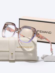 LINFEMAND Unique Colorful Patchwork Design Cat Eye Decor Fashion Plano Glasses For Women, Daily Wear, Office, No-Makeup Essential, Holiday Gift - Clear - View 11