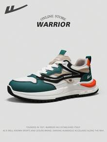 WARRIOR Zapatos deportivos y casuales para hombres de la nueva Serie Guerrero 2025, tenis gruesos, de corte bajo con cordones delanteros, ligeros, color verde, con Top de malla de PU, adecuados para correr al aire libre, trabajo diario y actividades - Beige verde negro - Ver 6