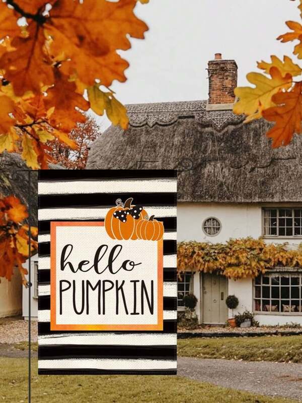 1pc Thanksgiving Garden Flags, 11.8*17.7 Inch Double-Sided "Hello Pumpkin" Autumn Flags, Suitable For Autumn Outdoor Burlap House Yard Flags, Country Yard Outdoor Decoration