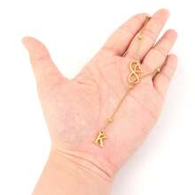 1 件时尚经典不锈钢心形无限符号首字母吊坠金色珠链项链女士 - 金黃色 - 查看 3