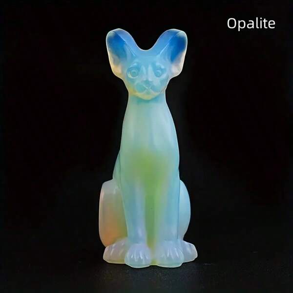 1 pieza Estatua de gato Esfinge de ágata natural, escultura de animal de estilo bohemio hecha a mano, artesanía de cristal, adecuada para decoración del hogar, mesa de comedor, regalo único para Navidad, Halloween