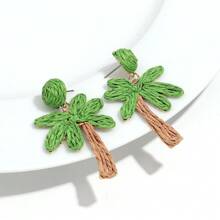 1 Par de Brincos Tecidos à Mão de Árvore de Coco de Palha, Design Boêmio de Folha de Palmeira Tropical, Adequado para Praia, Férias, Celebração, Uso Diário, Festa