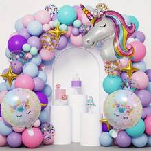 140pcs Unicorn Balloon Arch Kit - Includes Macaron Color Latex Balloons And Stars, As Well As Unicorn Foil Balloons, Suitable For Birthday, Wedding, Baby Shower, Anniversary, Unicorn Themed Party Decoration - Multicolor - View 2