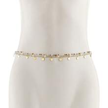 Mehrschichtige bohemische Taille-Kette mit Kunstperle, Pailletten und Metallakzenten für Frauen, charmant und sexy, Reisperlen-Mehrschicht-Pailletten-Bead-Schnur-Taillenkette für Frauen, modischer Strandparty-Style, Körperschmuck im Badeort-Stil