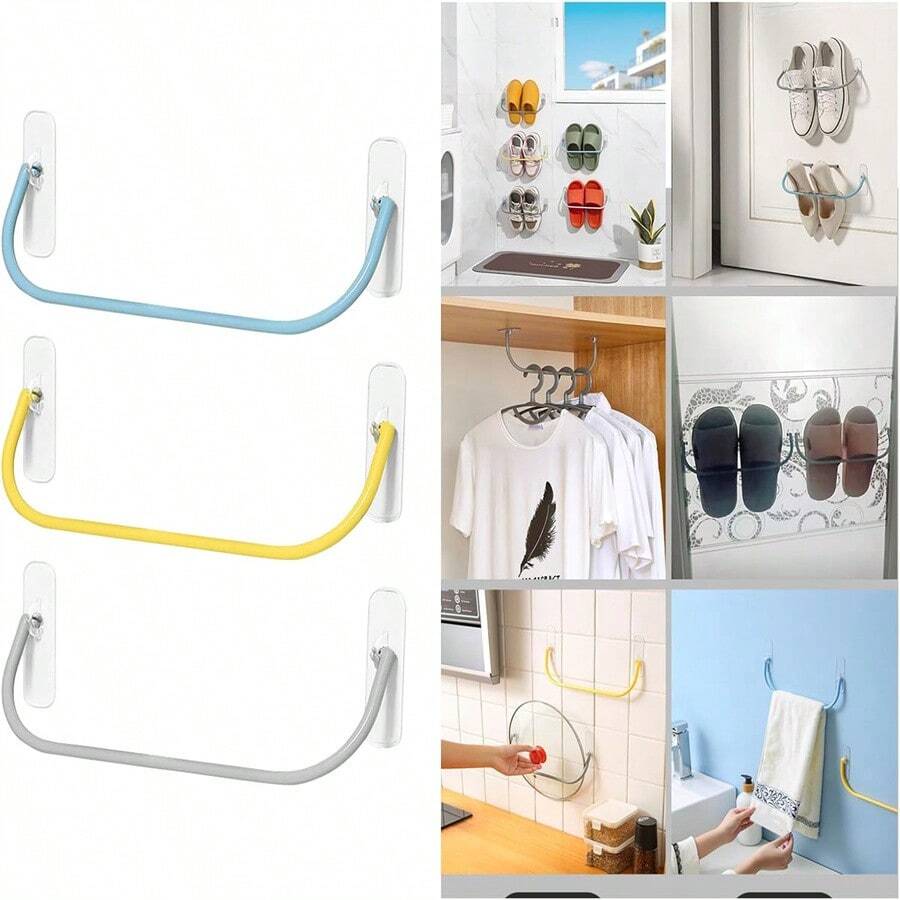 1PC Multi Functional Storage Rack, Creative Shoe Rack, Waterproof And Moisture-Proof Storage Rack, Bathroom Towel Rack, Wall Mounted Non Perforated Shoe Rack, Shoe Cabinet Behind The Bathroom Door, Shoe Rack, Kitchen And Bathroom Accessories - متعدد الألوان - مشاهدة 1
