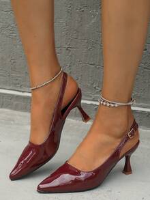 FU Stellar Women's Fashionable White Rhinestone Mule Shoes, Comfortable High Heel Sandals Suitable For Graduation, Prom, Vacation In Spring And Summer - Burgundy - View 3