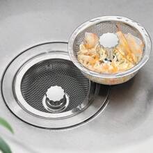 Kitchen Sink Strainer With Handle And Stopper Replacement Kitchen Sink Drain Basket/Stopper/Plug 3.3 Inch Stainless Steel Kitchen Sink Drain Strainer Mesh Sifter Filter(‎Silver)